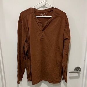 Eddie Bauer Men's Long Sleeve Brown Henley